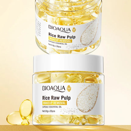 Rice Plasma Makeup Remover Capsules Essential Oil Deep Pore Cleansing Mild Non-Irritating Dissolving Makeup Remover Oil