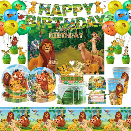 Lion King Birthday Party Decoration Simba Tableware Plate Cup Balloon Set Banner Backdrop Gift Bags Sticker Kids Party Supplies