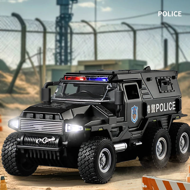 1:32 SWAT City Police Truck Model Diecast Play Off-road Vehicle Sound and Light Sport Car Toys for Children Collection Gifts