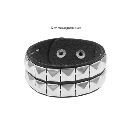 Black Leather Goth Square Washer Rivet Bracelet Cuff Wristband Gothic Punk Bracelets For Armbands Men Women