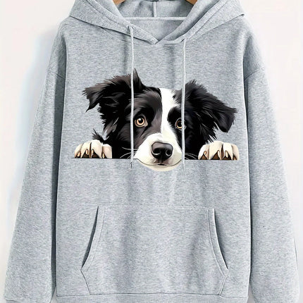 2025 Autumn and Winter Women's Border Collie Puppy Pattern Hoodie Hooded Sweatshirt Four Seasons Casual Pullover Daily and Pet