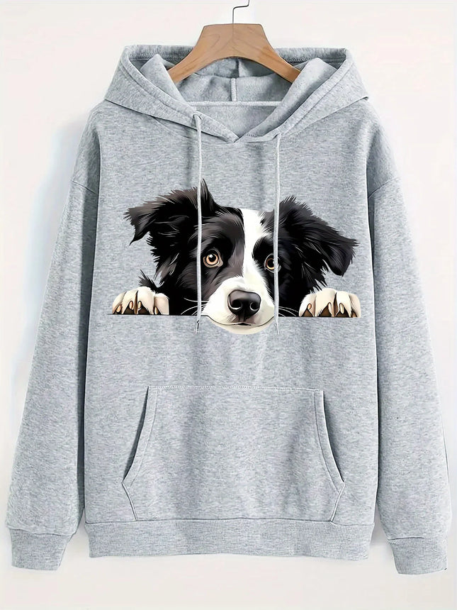 2025 Autumn and Winter Women's Border Collie Puppy Pattern Hoodie Hooded Sweatshirt Four Seasons Casual Pullover Daily and Pet