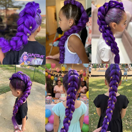 Purple Braid Clip in Ponytail Hair Extension Long Ponytail Synthetic Hairpieces Cosplay for Kids Girl Halloween Christmas