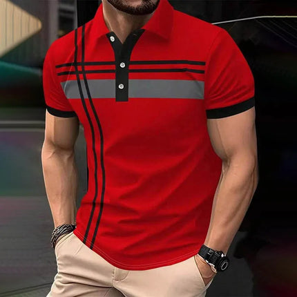 Men Clothes Summer New Short Sleeve Spell Color Lapel Polo Shirt Men Slim Fit 3D Digital Print 100% Plyester Breathable Polo