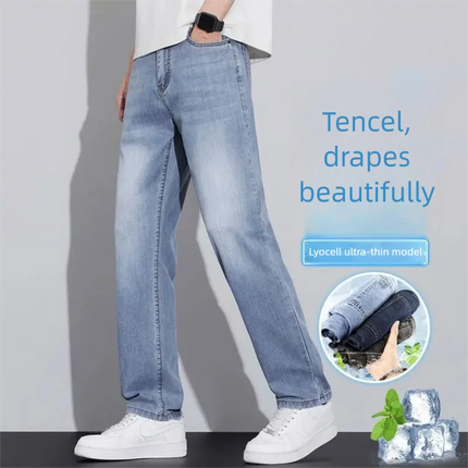 26 New Lyocell Slim Straight Leg Jeans Spring Summer Men's Pants High-quality Classic Cool Breathable