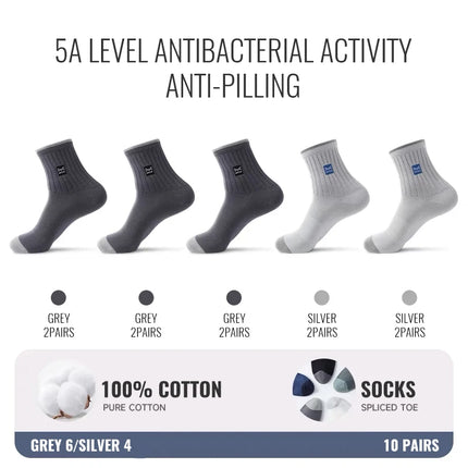 MiiOW 100% Pure Cotton Socks Men Business Dress Sock Anti Odor Crew Socks Antibacterial Breathable Sports Long Sock Black White