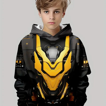 Fashion Hoodies for Boys Mecha 3D Print Kids Clothes Long Sleeve Sweatshirt Loose Oversized Top Casual Streetswear Boys Clothing