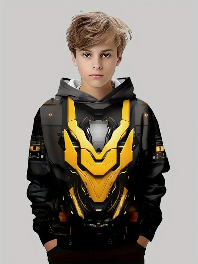 Fashion Hoodies for Boys Mecha 3D Print Kids Clothes Long Sleeve Sweatshirt Loose Oversized Top Casual Streetswear Boys Clothing