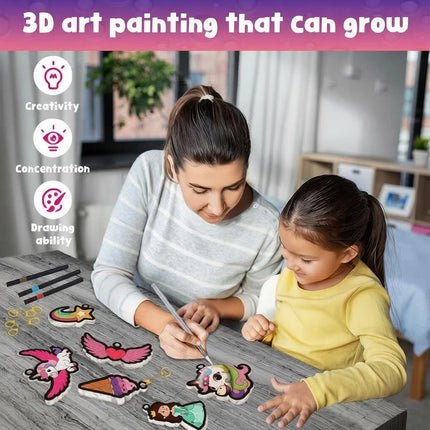 37Pcs 3D Foam DIY Painting Kit with plush charms, pens & keychains, multi-theme craft toy, decorative gift for kids
