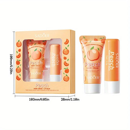 Peach Skincare Set- Nourishing and Moisturizing Hand Cream and Lip Balm Set - Soft Skin All Day Long. Holiday Gifts