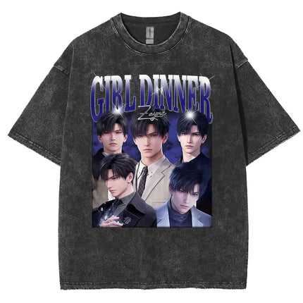 Funny Girl Dinner Caleb Graphic Tee Shirt Love and Deepspace Novelty Cotton T Shirts Fashion High Quality Vintage Washed T-Shirt