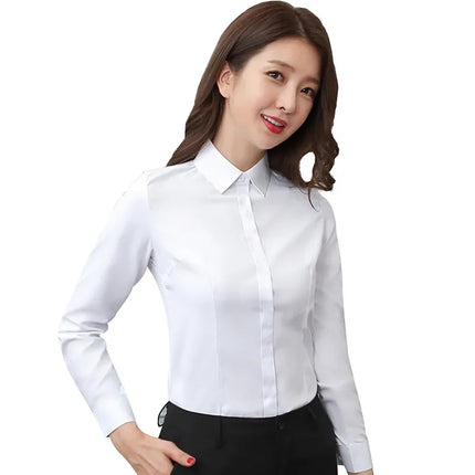 Women's Long Sleeve Anti-Light Shirt Spring Summer Workwear Professional Korean Style plus Size Uniform Button down Dress