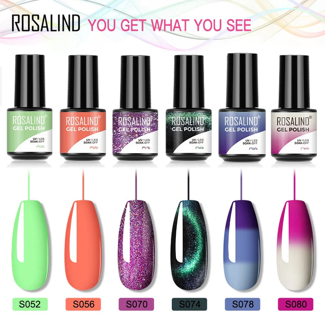 ROSALIND Pure Color Gel Nail Polish Semi Permanent Varnishes Nail Art Base Top Coat Need UV Led Lamp Shiny Nail Gel Polish