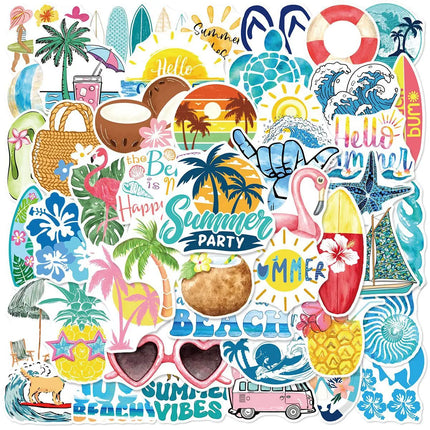 50/100PCS Cartoon Fresh Summer Beach Surfing Graffiti Stickers Graffiti Stickers Car Decoration Stationery Notebook Stickers