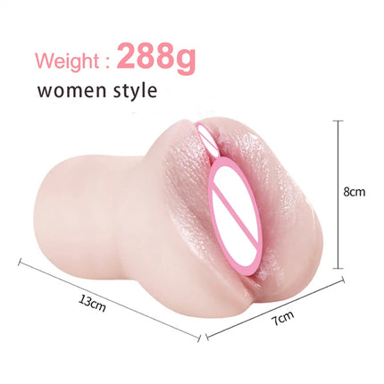 Realistic Pocket Pussy Male Masturbator 3D Dual Channel Deep Vagina Tight Anus Sex Toys for Men Soft TPE Masturbation Cup Erotic