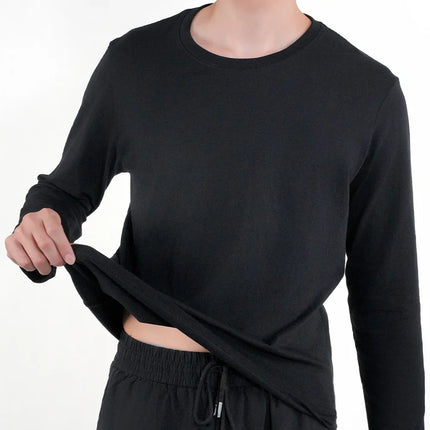 Mens Long Sleeve T Shirts Casual Round Neck Cotton Moisture Wicking Tees Tanks White Black Undershirts Loose Fit Tshirts for Men