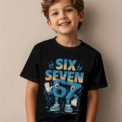 Pure Cotton Children's T-shirt 2026 Summer Number 67 Cartoon Print for Boys and Girls Casual Parent-child Wear Short Sleeved