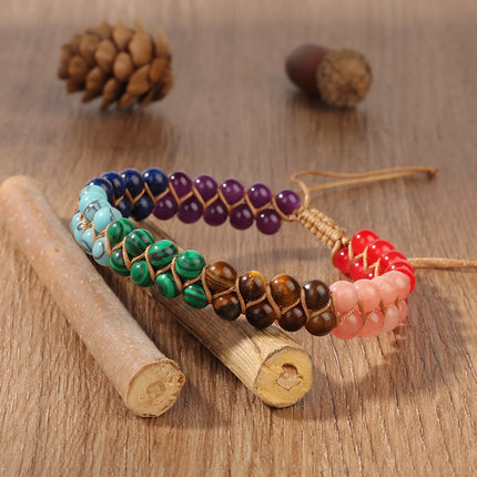 7 Chakras Natural Stone Anklet For Women Symbolize Happiness And Good Luck Crystal Braided Rope Ankle Bracelet Summer Jewelry