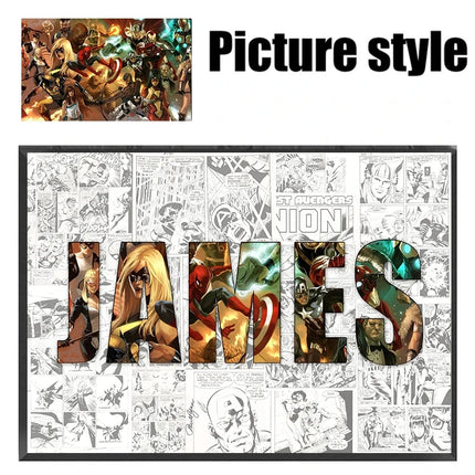 Personalised Custom NAME Word Art Print Marvel Superhero Character Posters Avenger Canvas Painting Wall Art Customize Home Decor