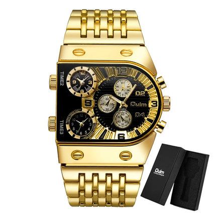 Oulm Top Large Dial Men Watch Square Gold Quartz Wrist Watch for Man Sports Multi-Time Zone Military Male Waterproof 2023