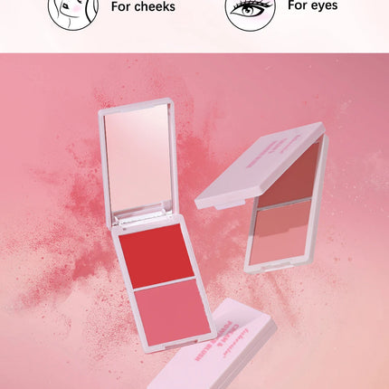Creme & Powder Blush Duo Long Wearing Matte & Dewy Finish High Pigment Pink Candy Peach Blush Palette Vibrant Orange Red Blush