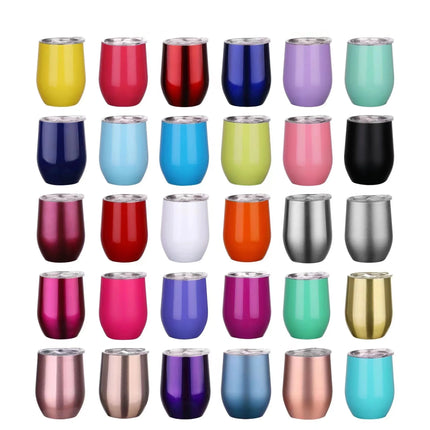 50pcs Custom 12oz double wall stainless steel wine tumbler insulated vacuum egg shape wine tumbler with sliding lids