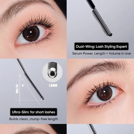 JUDYDOLL Dual-Wing Serum Mascara and Lash Primer, Waterproof, Lengthening, Curling, Sweatproof, Smudge-proof, Quick-Drying