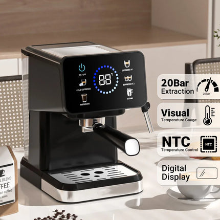 Semi-Automatic Espresso Machine 110V-240V | 15Bar Professional Italian Coffee Maker with Milk Frother & Steam Wand | Compact for