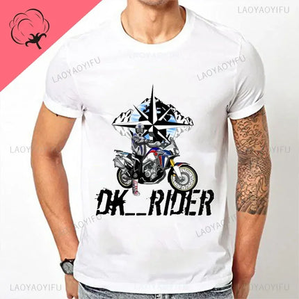Motorcycle O-Neck Printed T-Shirt Short Sleeve Cotton Tee Case for R1200GS R1250 GS Adventure TShirt Overlander Ride Travel Tops