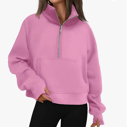 New Spring Autumn Stand Collar Solid Color sweatshirt Long Sleeve tops Loose Half Zip Pullover Women's Daily casual sweatshirt