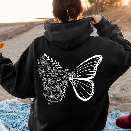 Women's Fashion Casual Creative Alphabet Drawing Fashion Trend  Hoodie Casual Long Sleeve Pullover with Kangaroo Pockets Trendy