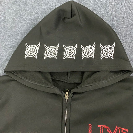 Y2K Vintage Letter Print Loose Hip Hop Punk Long Sleeved Hoodies Women Street Clothes Harajuku Sweatshirts Zipper Cardigan Coat