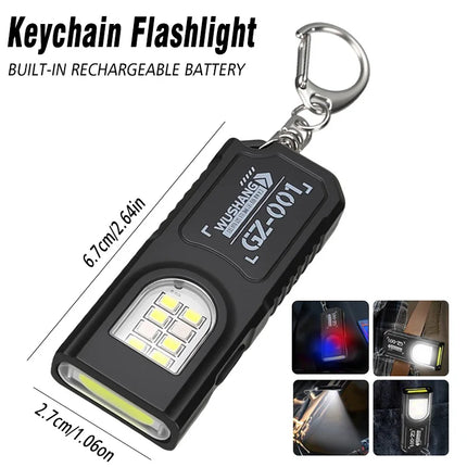 Mini COB Keychain Flashlight,Clip-On Rechargeable EDC Torch Ultra Compact Pocket Light for Hiking Camping Fishing Emergency Gift
