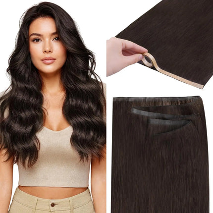 Tape In Weft Hair Extensions Human Hair PU Long Weft Tape In Hair Extensions Real Human Hair Silky Easy to Use Remy 12-20 inch