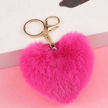 New Heart Plush Hair Ball Keychain Women Leopard Pompom Love Car Key Chain Bags Pendant Hairball Key Rings Jewelry llaveros 키링