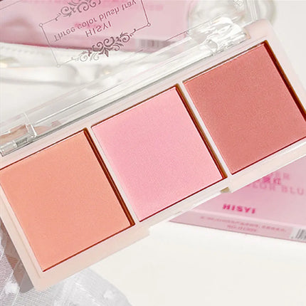 3-Color Blush Palette - Matte Finish, Red, Light Pink & Orange Shades, Powder Formula for Natural Look