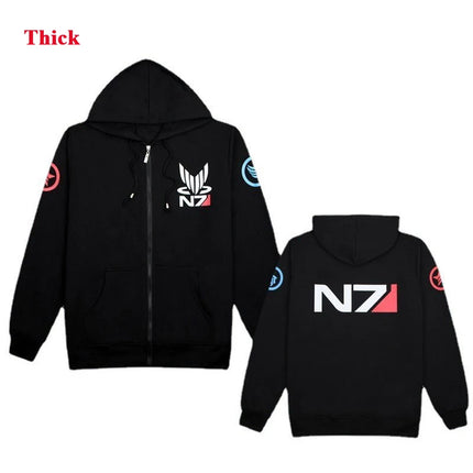 Game Mass Effect N7 Hoodie Unisex Sweatshirt Jacket Embroidered Zipper Hoodies Men Women Coat N7 Tshirt Streetwear