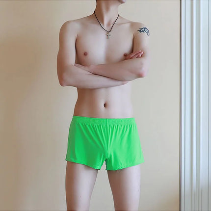 Men Ice Silk Boxer Briefs Trunks Sexy Sheer Breathable Seamless Shorts Underwear Solid Smooth Men's Home Shorts