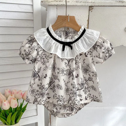 2024 New Summer Toddler Baby Girl Clothes Set Girls Short Sleeved Cotton Printed Shirt+PP Shorts 0-3Yrs Children Clothing Suit