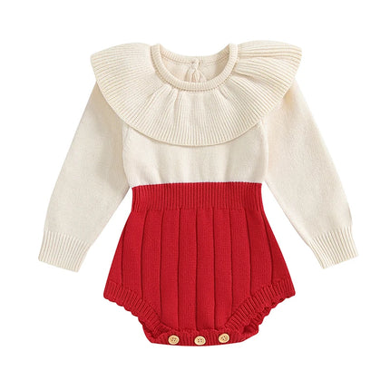 0-18M Infant Newborn Baby Girl Knit Sweater Romper Contrast Color Long Sleeve Jumpsuit Overall Spring Autumn Soft Clothes