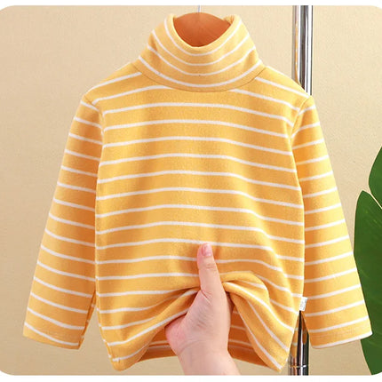 Kids Warm Top Autumn Winter Baby Boys Girls Striped High Collar Sweatshirt Children Leisure Bottoming Shirt
