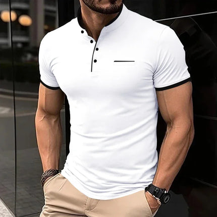 2025 New Men's Casual and Fashionable Solid Color Short-Sleeved Stand-Up Collar T-shirt Summer Versatile and Comfortable Top