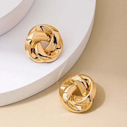 Geometry Twists UV Golden Stud Earrings for Women Simple Versatile Personality Exaggerated Smooth Creative Jewelry Girl Gift