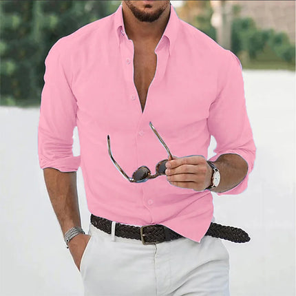New Cotton Linen Shirts Men's Tops Causal Loose Solid Color Long Sleeves Lapel Men's Autumn Casual Wear Streetwear