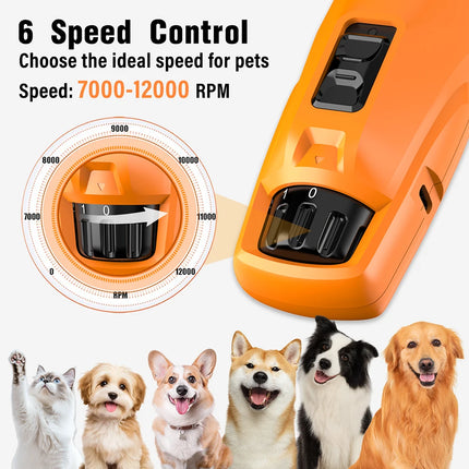 New 6-Speed Dog Nail Grinder - 50% More Power Dog Nail Trimmers with 2 LED Lights Quiet 7h Running Time for Large Medium Small D