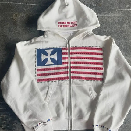 Autumn and winter new minimalist design color collision pattern women hooded sweatshirt Harajuku Y2k loose zipper sweatshirt