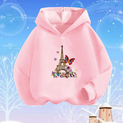 Pink Heart Flower Print Hoodies Girls Long Sleeve Pullover Loose Sweatshirt Spring Autumn Cotton Basic Top Fashion Clothes