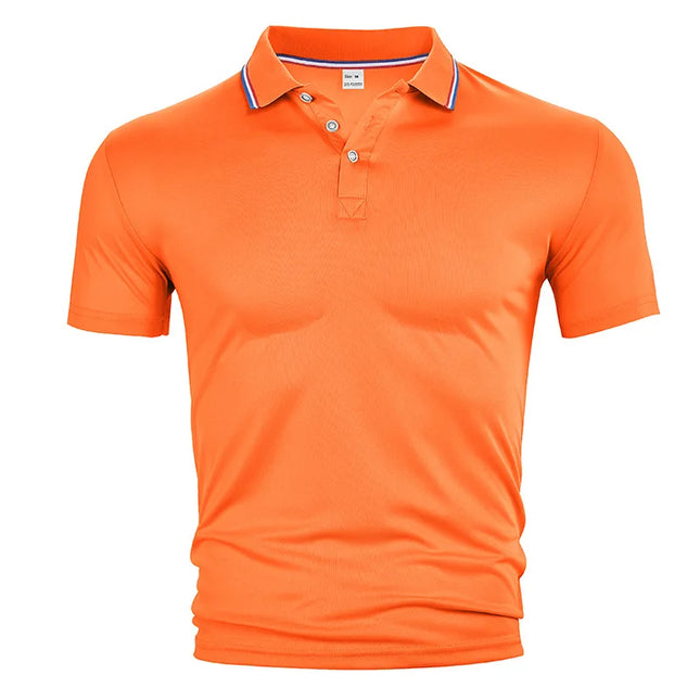 Men's Blue Polo Shirt Short Sleeve Contrast Collar Button Placket Business Casual 2026