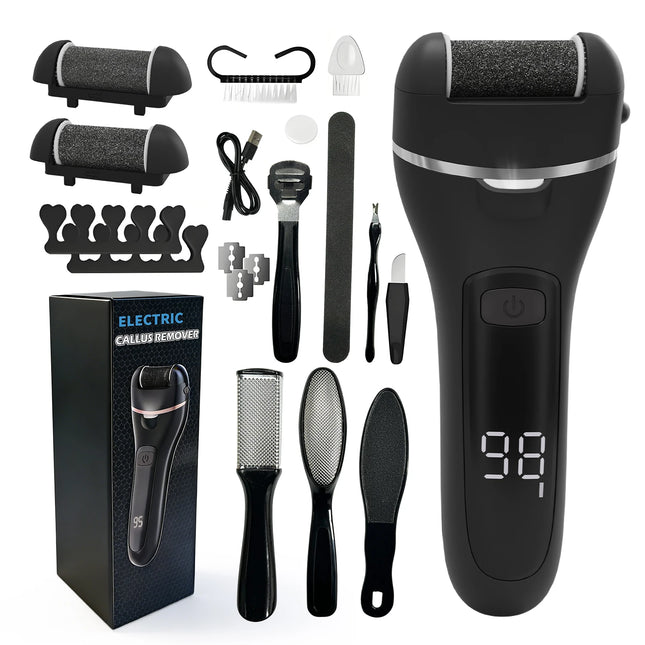 Rechargeable Electric Callus Remover Professional Pedicure Machine with 3 Foot File Grinder Heads for Dead Skin Removal