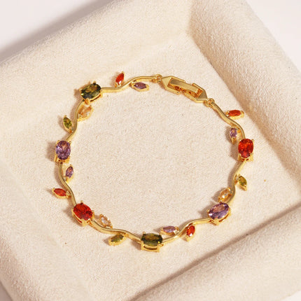 Colorful Trendy Charm Marquise Cut Cubic Zirconia Bracelets For Women CZ Leaf Bridal Wedding Party Jewelry Gift